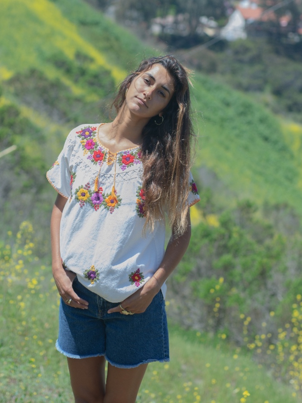 Vintage Linen Floral Embroidered Top